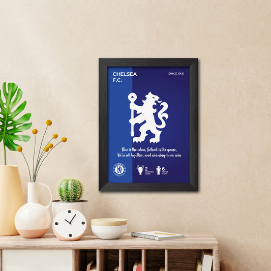 Chelsea Football Club White Logo & Tagline Poster Framed Painting