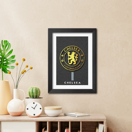 Chelsea Football Club Golden Leather Logo Poster Framed Painting