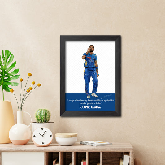 Hardik Pandya Mumbai T20 Cricket Team Poster Framed Painting