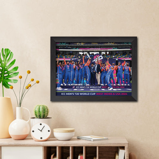 India 2024 Worldcup T20 Trophy Celebration Poster Framed Painting