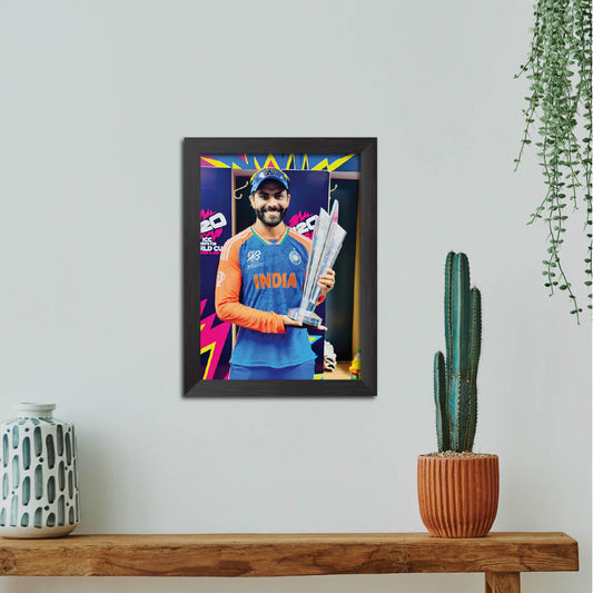 Ravindra Jadeja T20 Worldcup India Cricket Team Poster Framed Painting