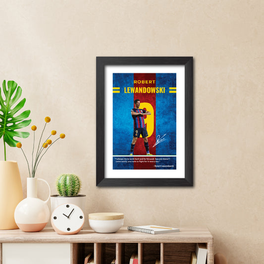 Robert Lewandowski Quotes Barcelona Football Poster Framed Painting