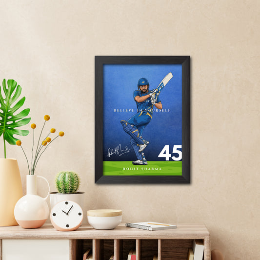 Rohit Sharma Mumbai T20 Cricket Team Poster Framed Painting