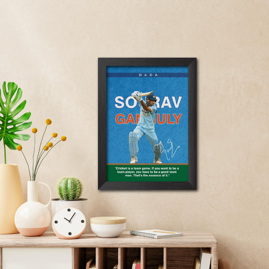 Sourav Ganguli India Cricket Team Poster Framed Painting