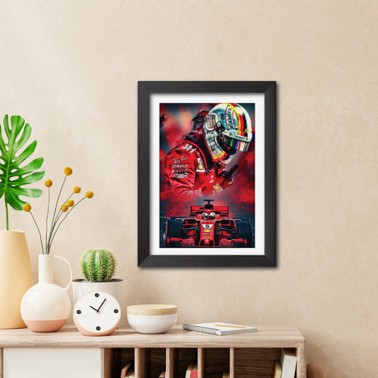Sebastian Vettel F1 Racing Poster Framed Painting