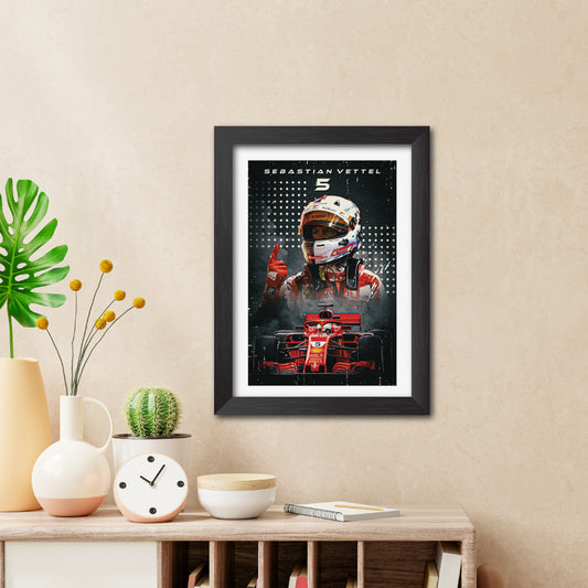 Sebastian Vettel F1 Racing Poster Framed Painting