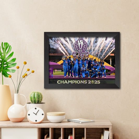 India Womens 2025 Worldcup Trophy Celebration Poster Framed Painting