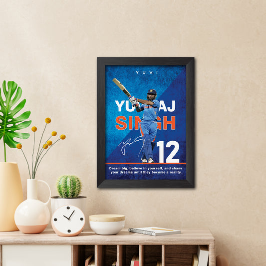 Yuvraj Singh India Cricket Team Poster Framed Painting