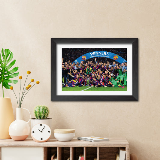 Barcelona UCL Celebration Football Poster Framed Painting