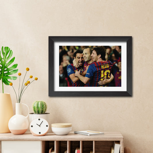 Lionel Messi Xavi iniesta Barcelona Football Poster Framed Painting