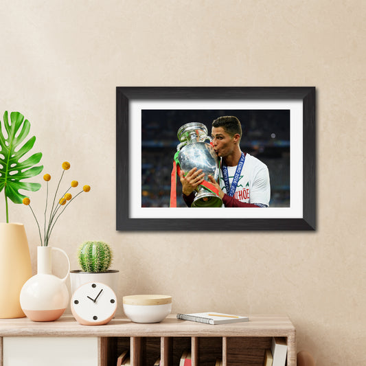Cristiano Ronaldo Portugal Euro Celebration Football Poster Framed Painting