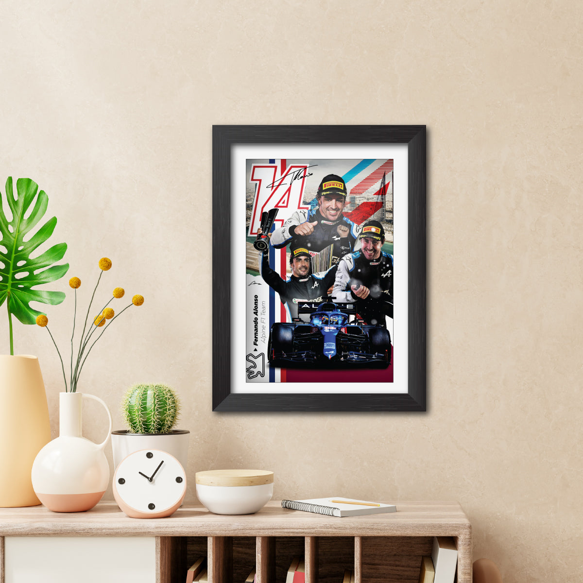 Fernando Alonso F1 Racing Poster Framed Painting