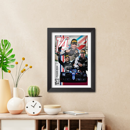 Fernando Alonso F1 Racing Poster Framed Painting