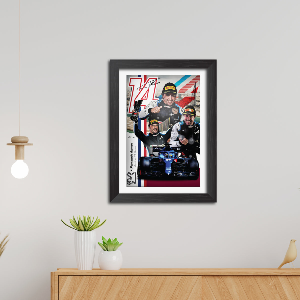 Fernando Alonso F1 Racing Poster Framed Painting