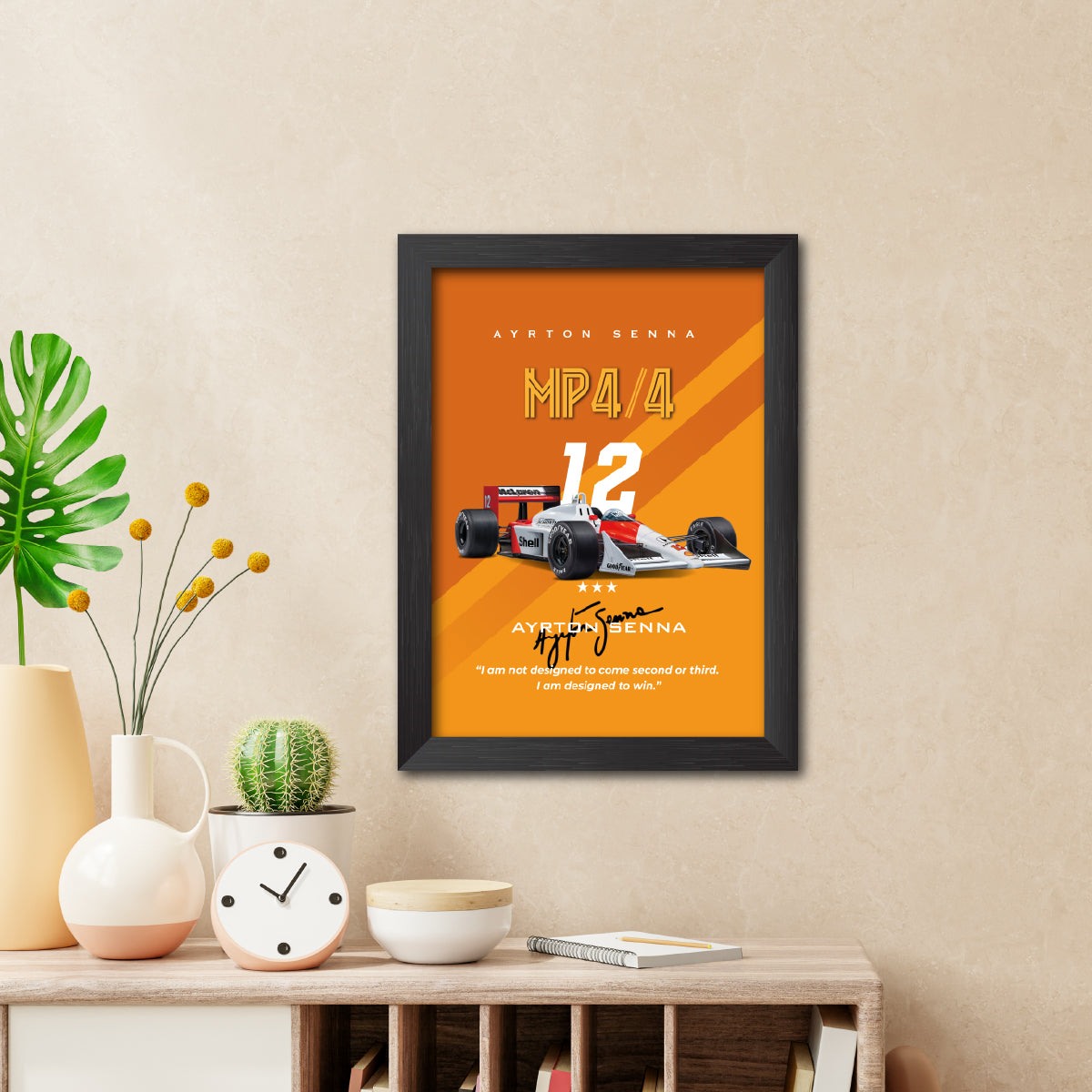 Ayrton Senna F1 Racing Car MP4 Poster Framed Painting