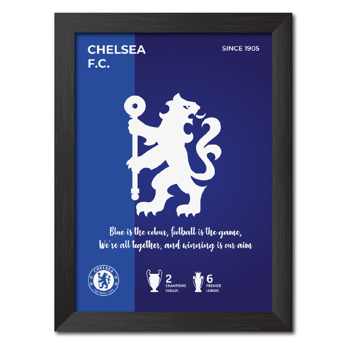 Chelsea Football Club White Logo & Tagline Poster Framed Painting
