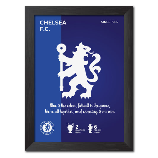 Chelsea Football Club White Logo & Tagline Poster Framed Painting