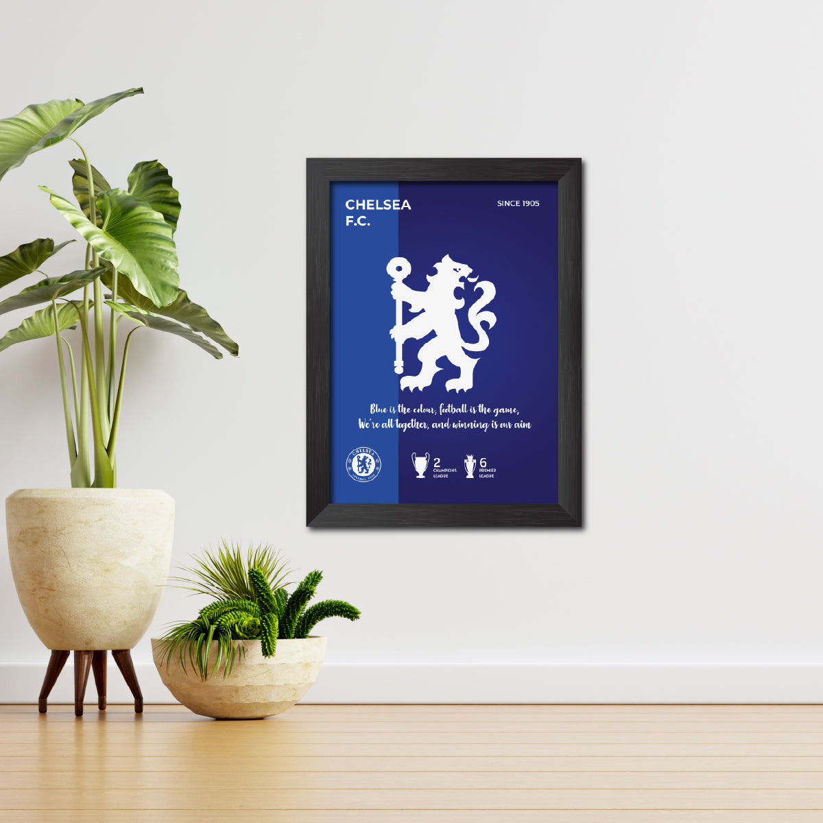 Chelsea Football Club White Logo & Tagline Poster Framed Painting