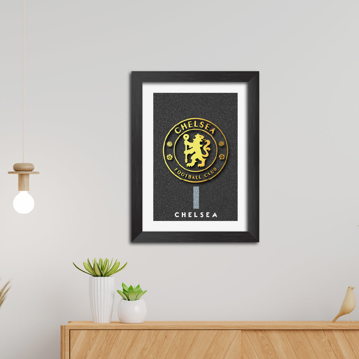 Chelsea Football Club Golden Leather Logo Poster Framed Painting