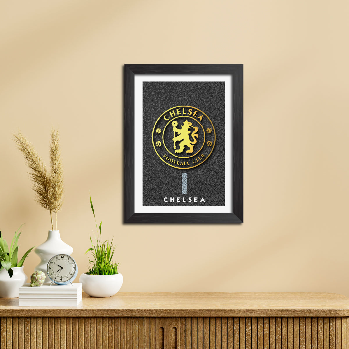 Chelsea Football Club Golden Leather Logo Poster Framed Painting