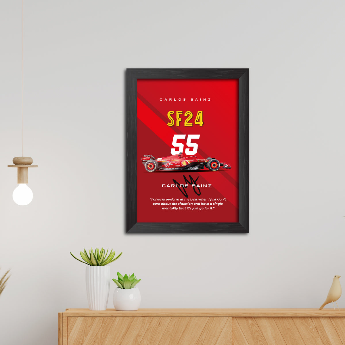 Carlos Sainz F1 Racing Car Poster Framed Painting