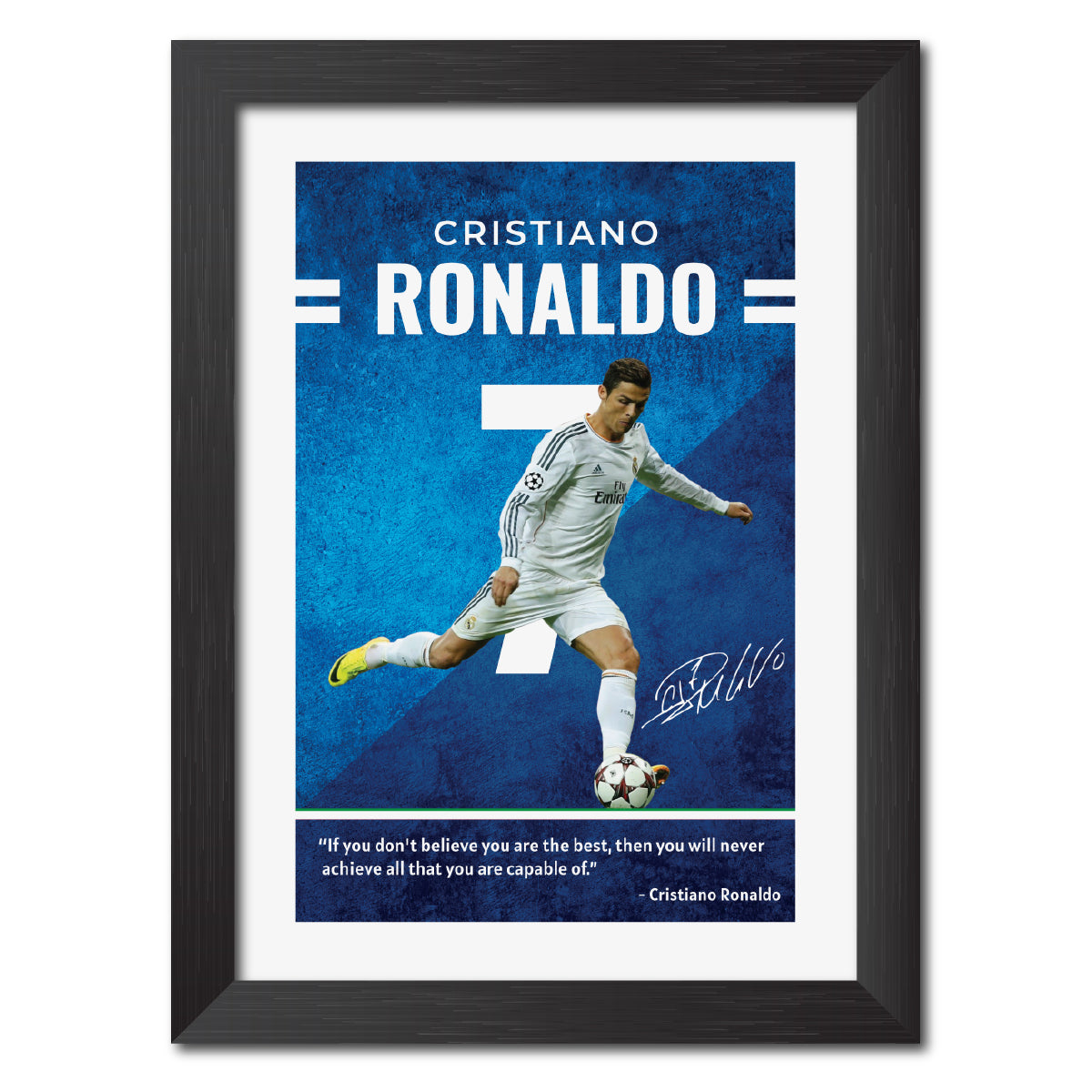 Cristiano Ronaldo Quotes Real Madrid Football Poster Framed Painting