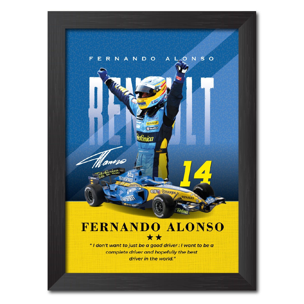 Fernando Alonso Quotes F1 Racing Poster Framed Painting