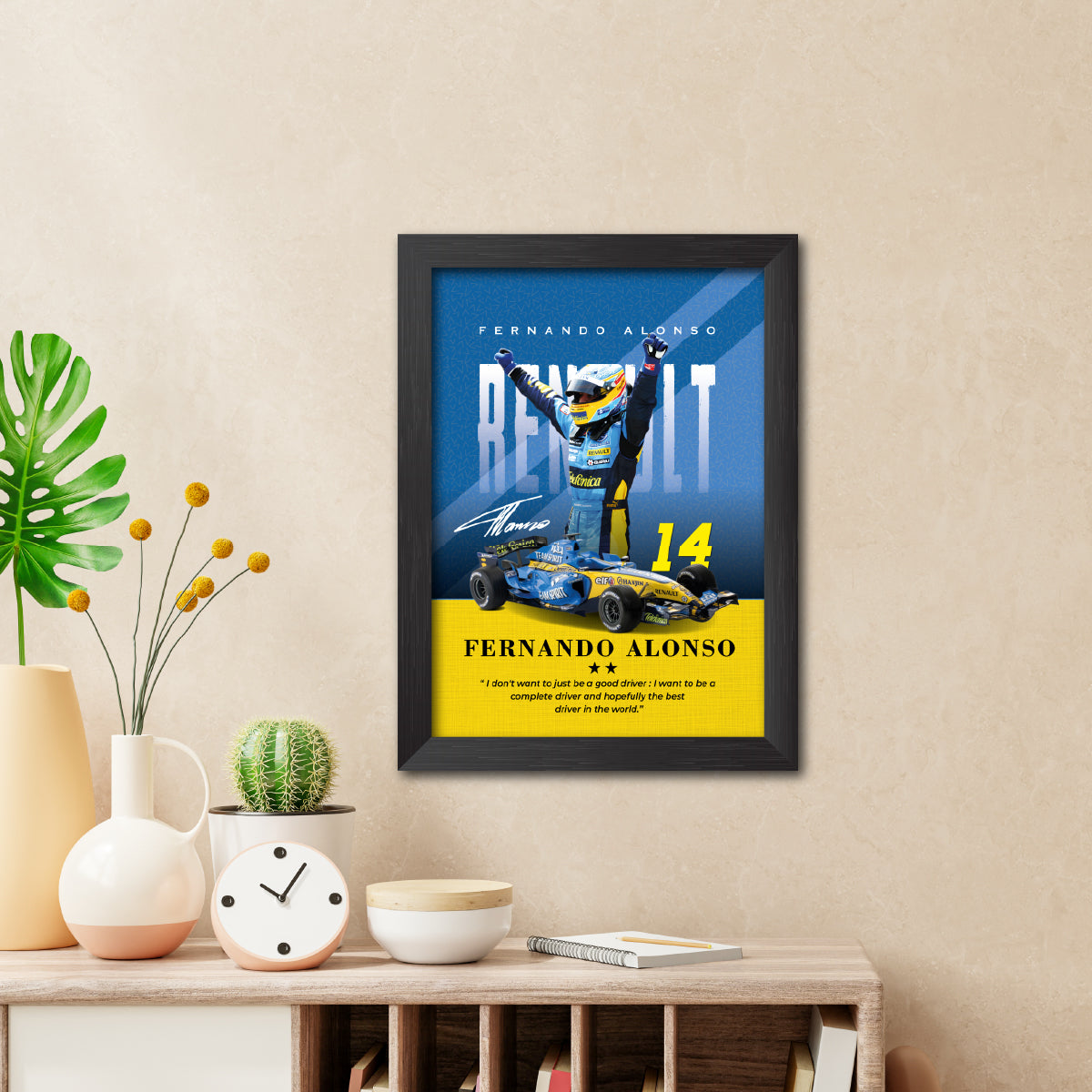 Fernando Alonso Quotes F1 Racing Poster Framed Painting