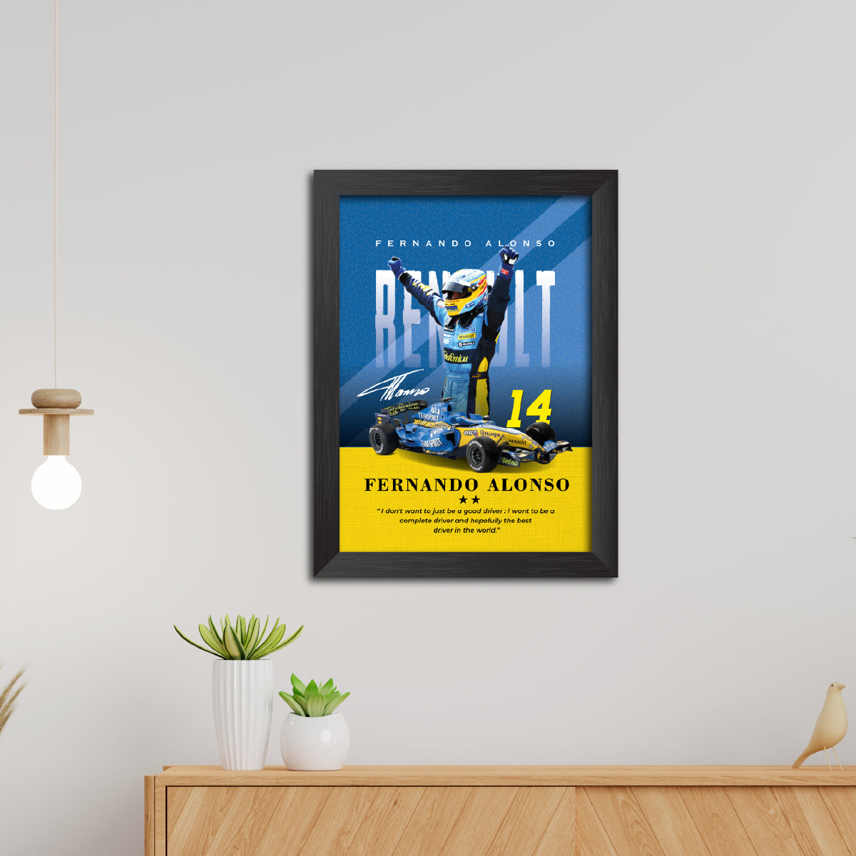 Fernando Alonso Quotes F1 Racing Poster Framed Painting