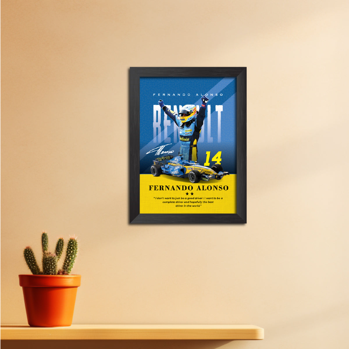 Fernando Alonso Quotes F1 Racing Poster Framed Painting