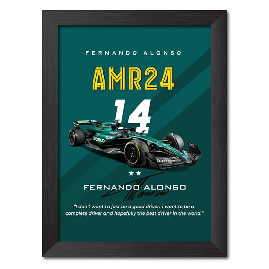 Fernando Alonso F1 Racing Car Poster Framed Painting