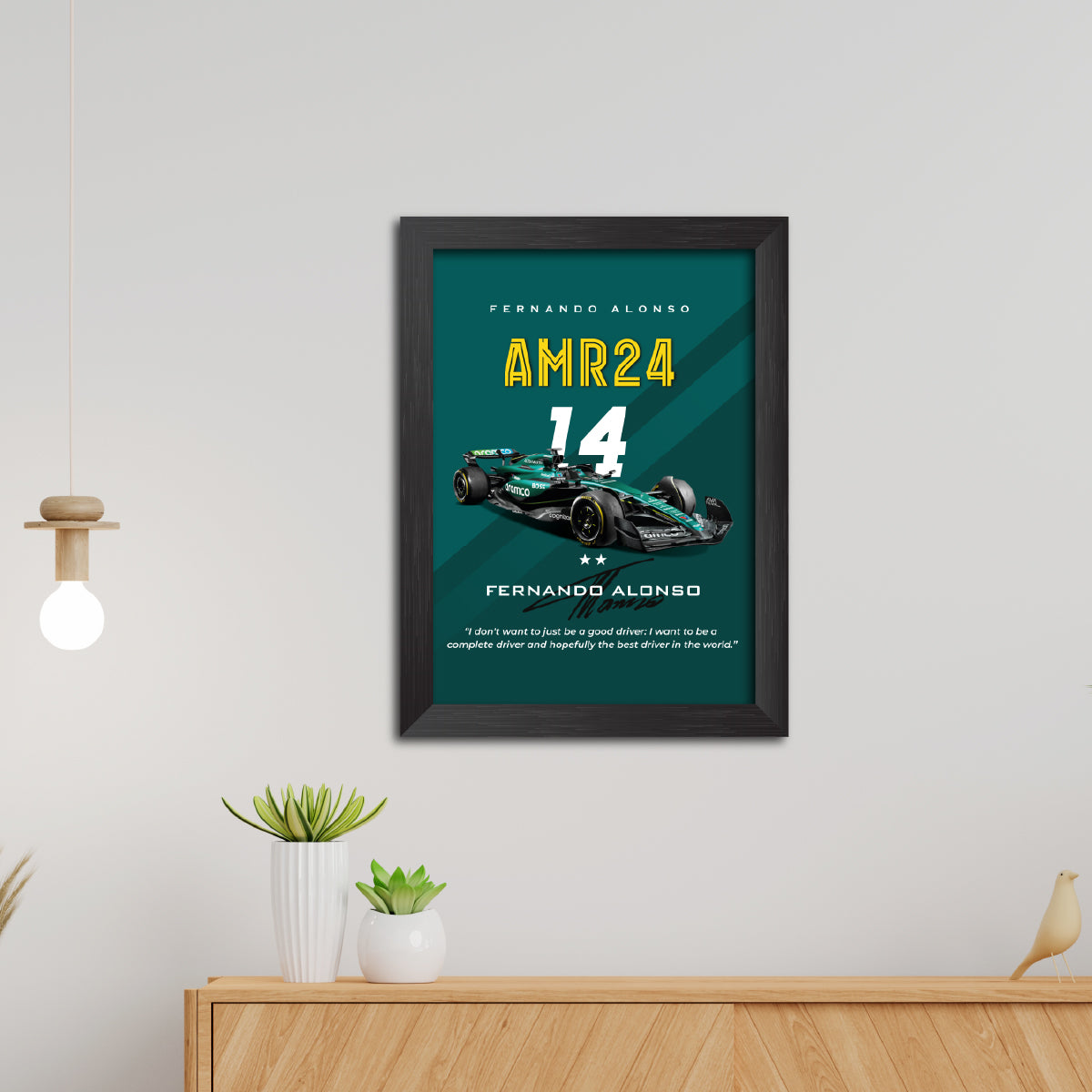 Fernando Alonso F1 Racing Car Poster Framed Painting