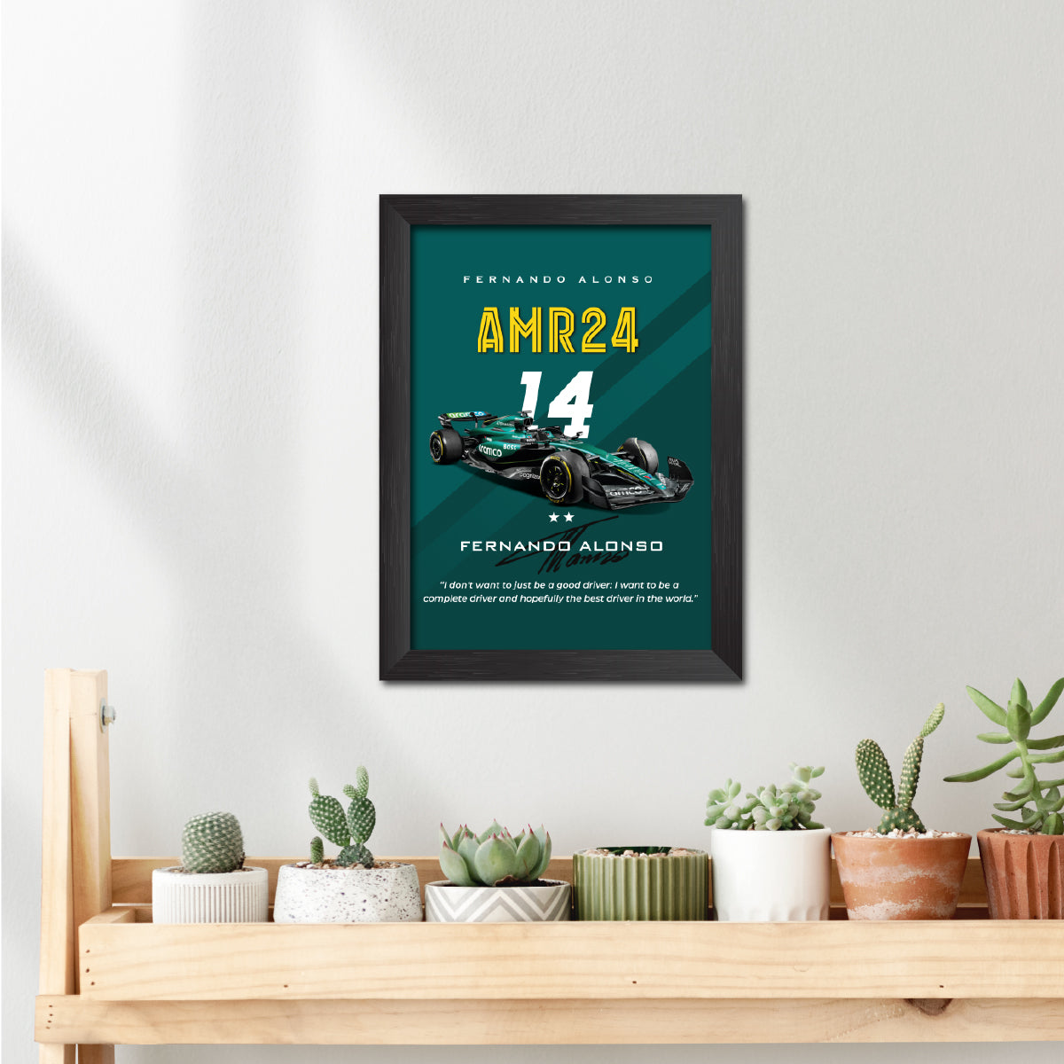 Fernando Alonso F1 Racing Car Poster Framed Painting
