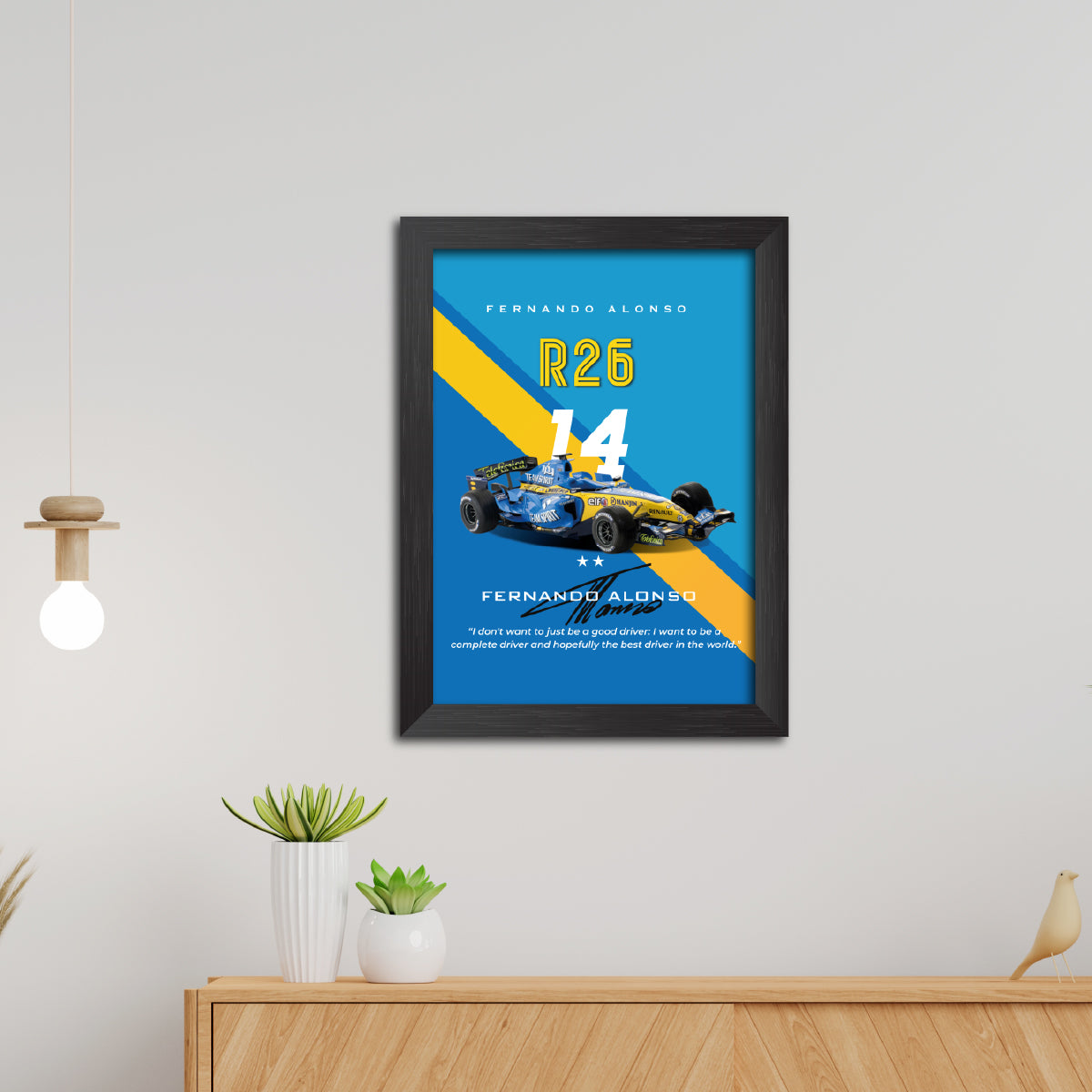 Fernando Alonso F1 Racing Car Renault R26 Poster Framed Painting