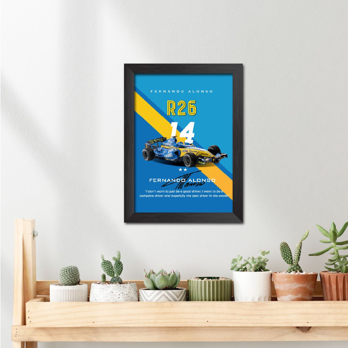 Fernando Alonso F1 Racing Car Renault R26 Poster Framed Painting