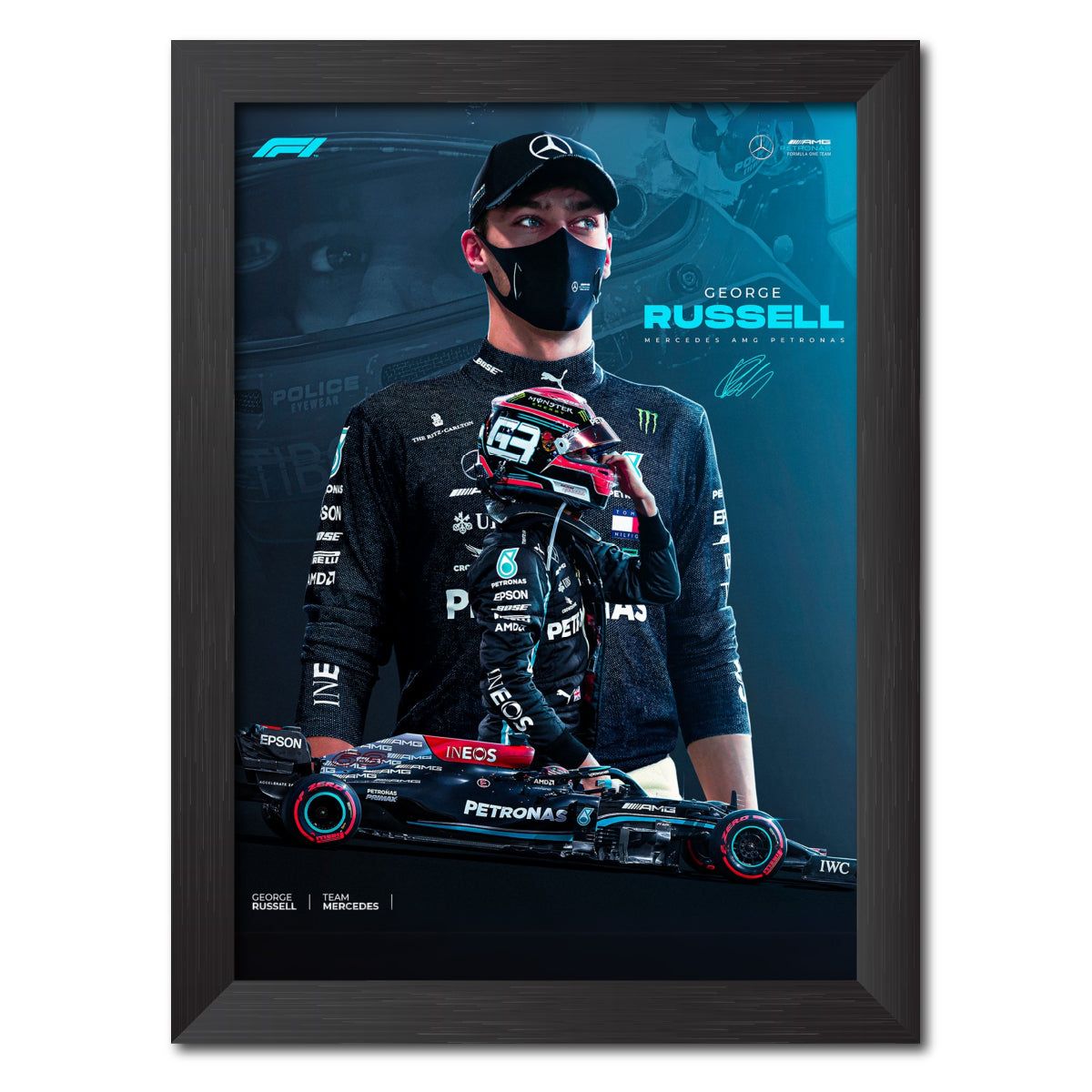 George Russell  F1 Racing Poster Framed Painting