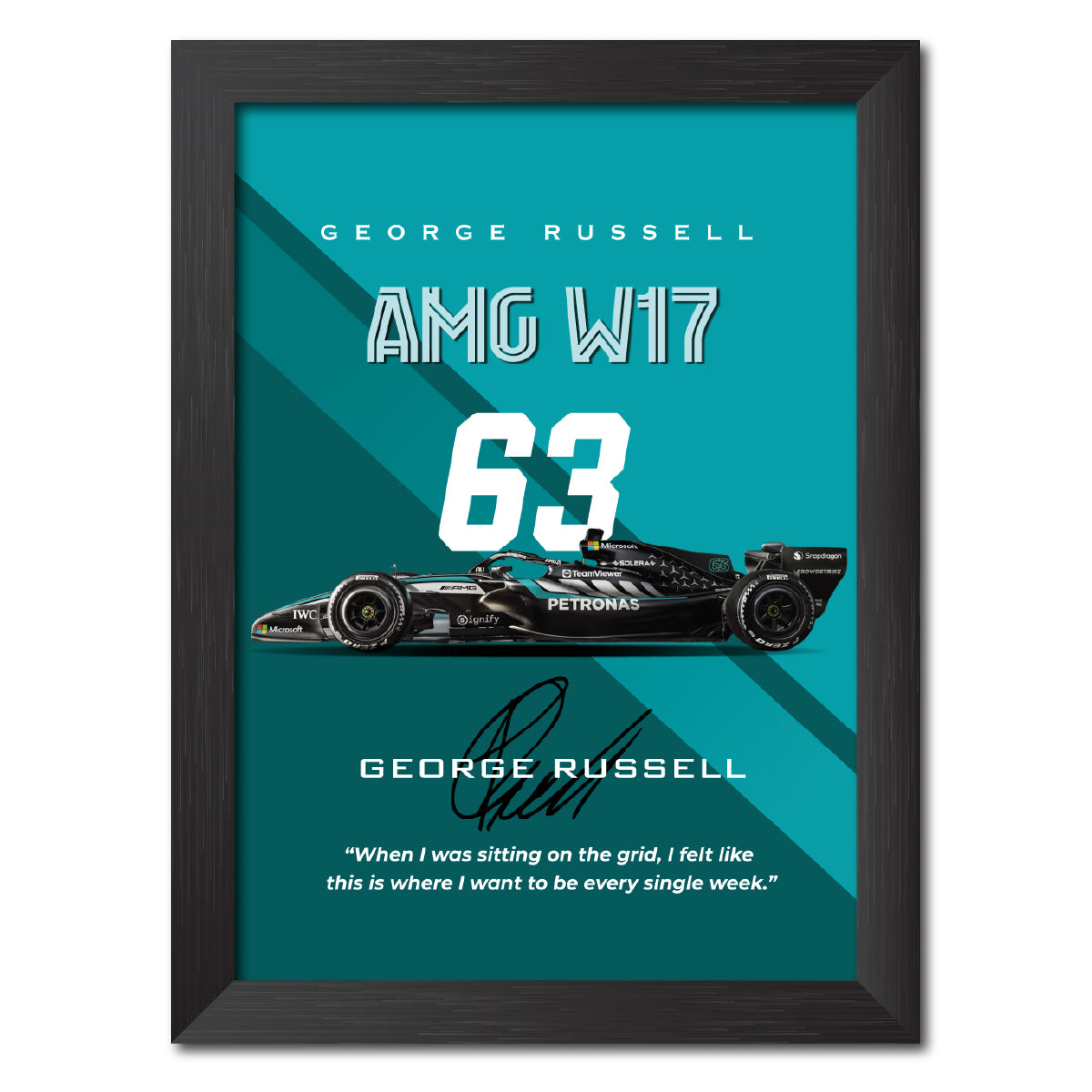 George Russell F1 Racing Car Poster Framed Painting