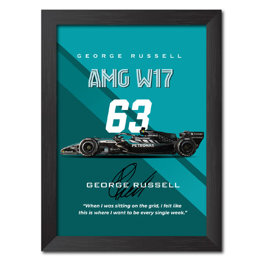 George Russell F1 Racing Car Poster Framed Painting