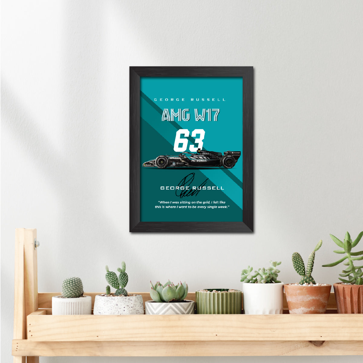 George Russell F1 Racing Car Poster Framed Painting