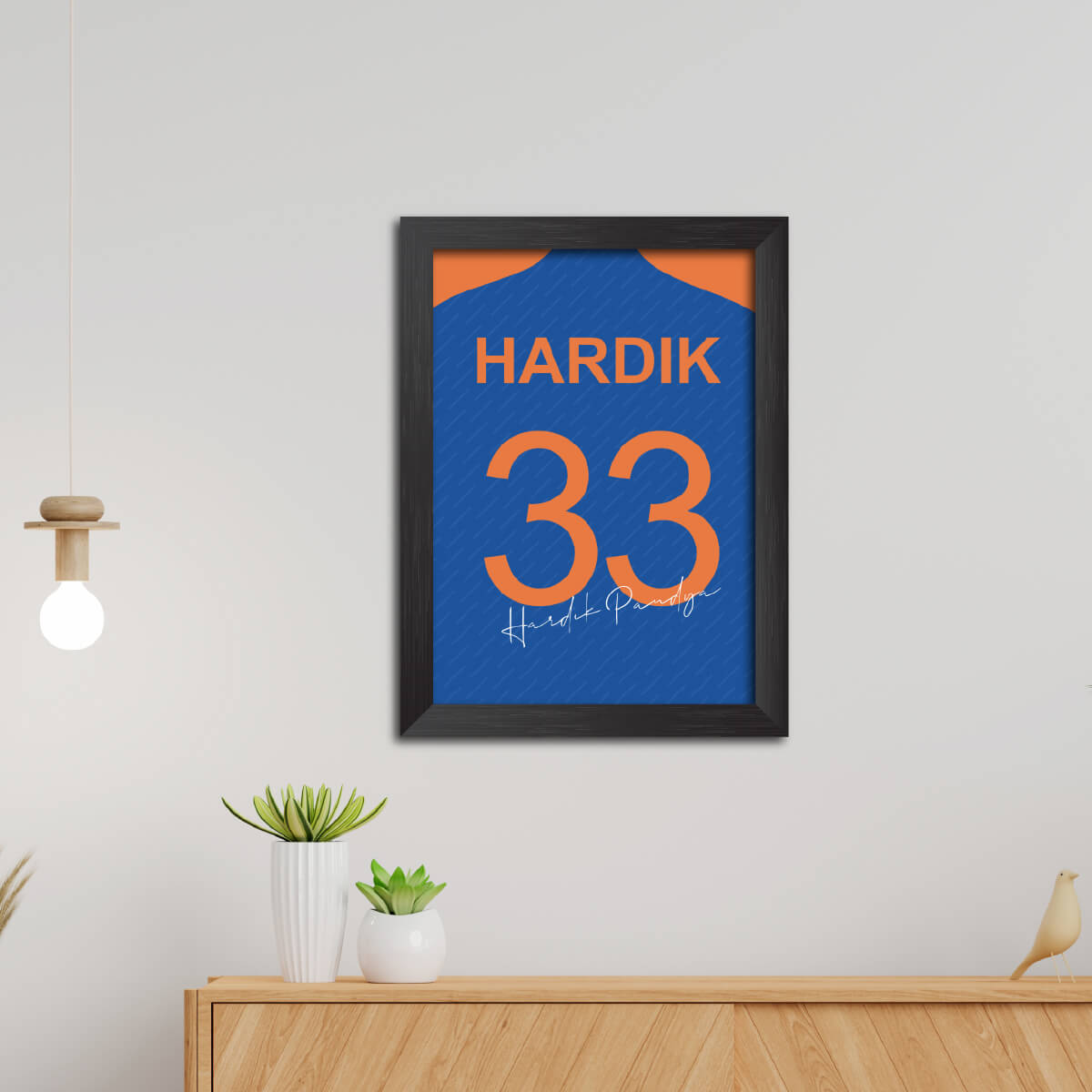 Hardik Pandya T20 Worldcup Jersey Poster Framed Painting