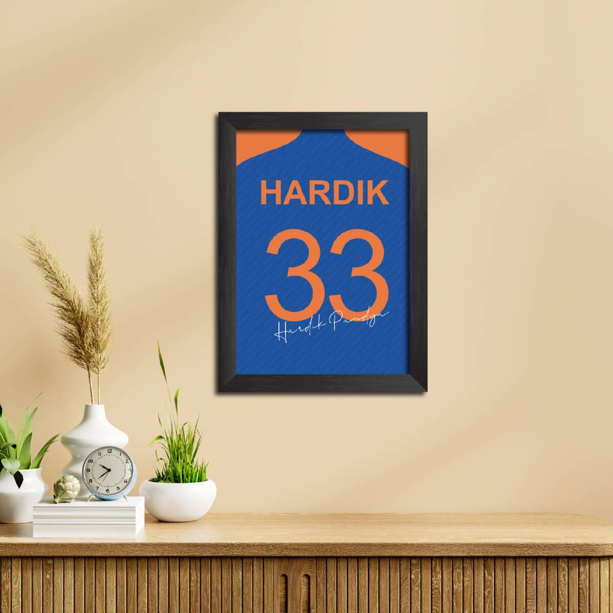Hardik Pandya T20 Worldcup Jersey Poster Framed Painting