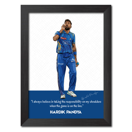 Hardik Pandya Mumbai T20 Cricket Team Poster Framed Painting
