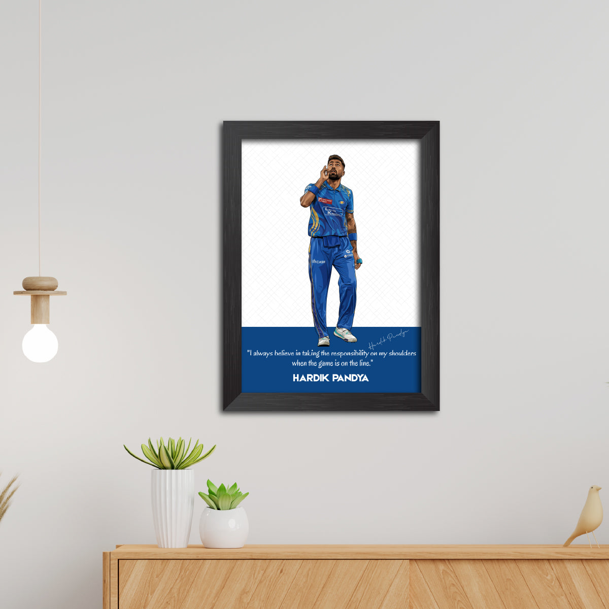 Hardik Pandya Mumbai T20 Cricket Team Poster Framed Painting