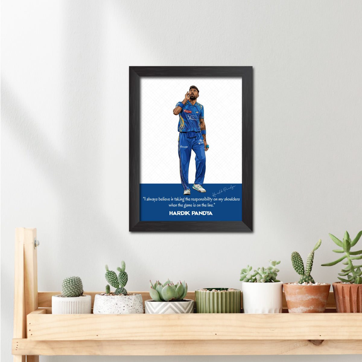 Hardik Pandya Mumbai T20 Cricket Team Poster Framed Painting