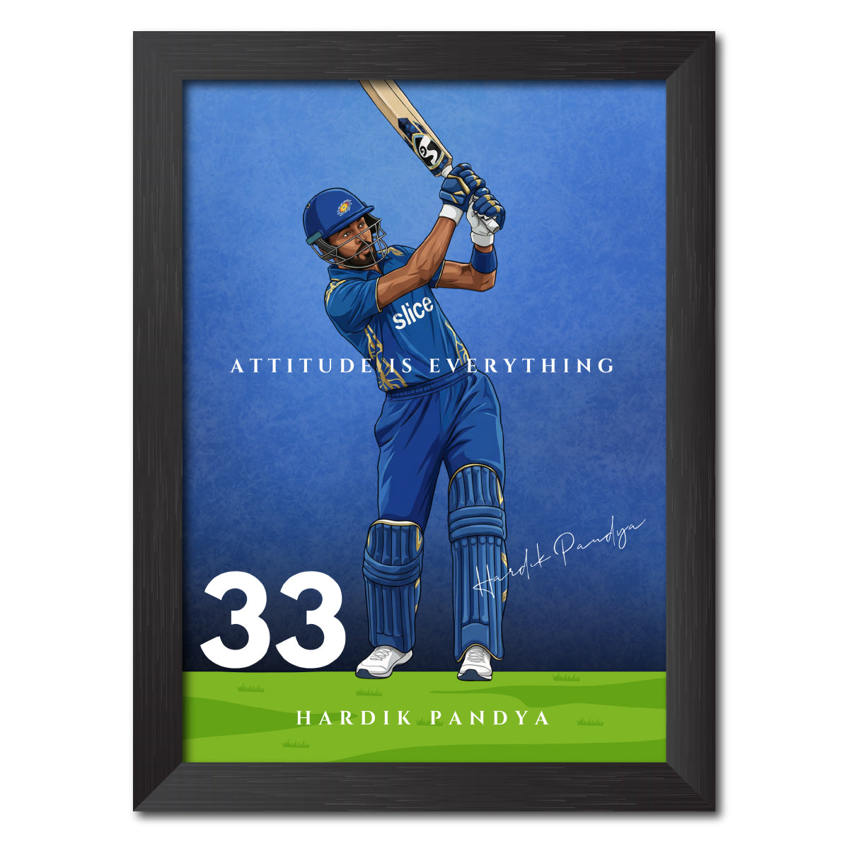 Hardik Pandya Mumbai T20 Cricket Team Poster Framed Painting