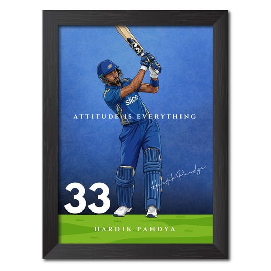 Hardik Pandya Mumbai T20 Cricket Team Poster Framed Painting