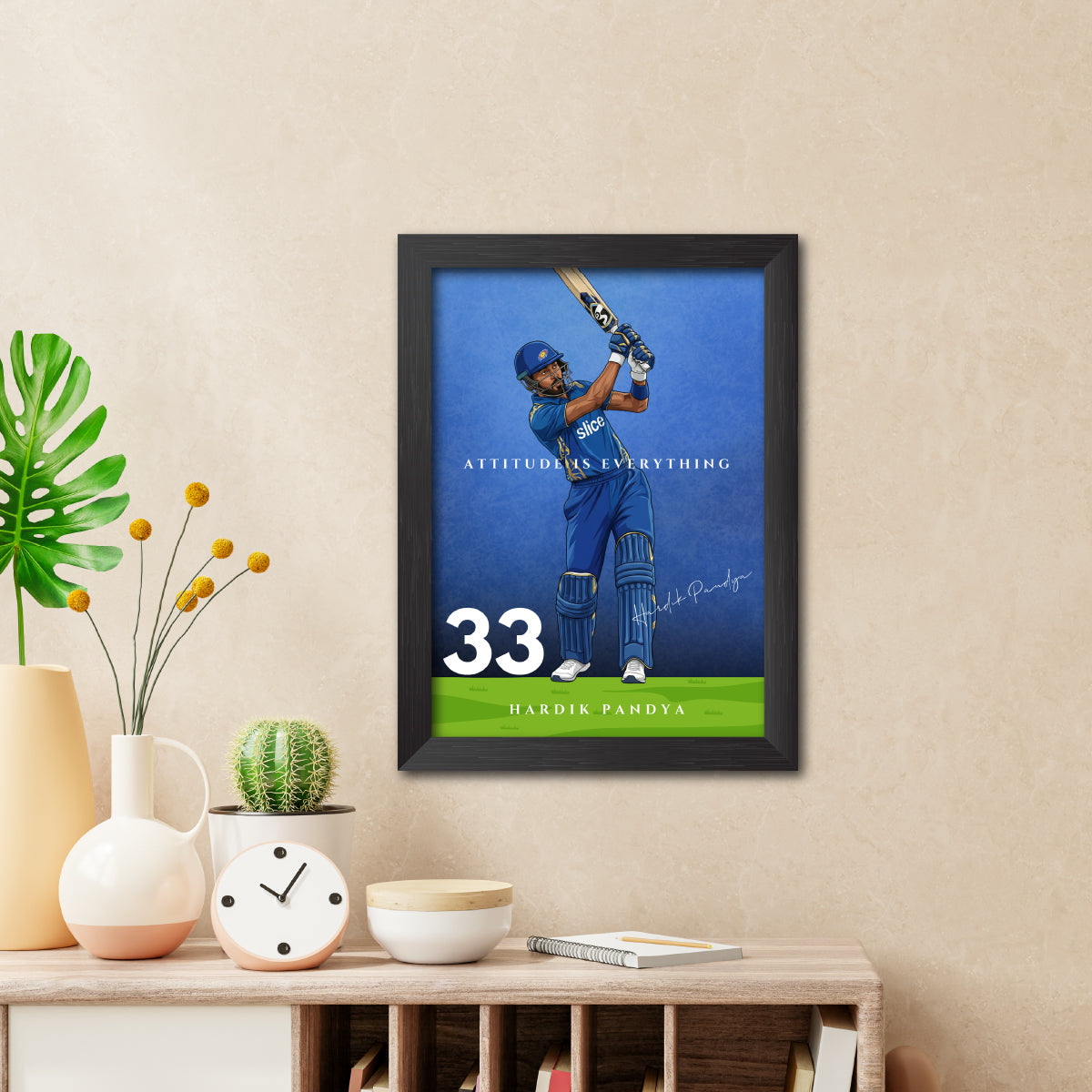 Hardik Pandya Mumbai T20 Cricket Team Poster Framed Painting