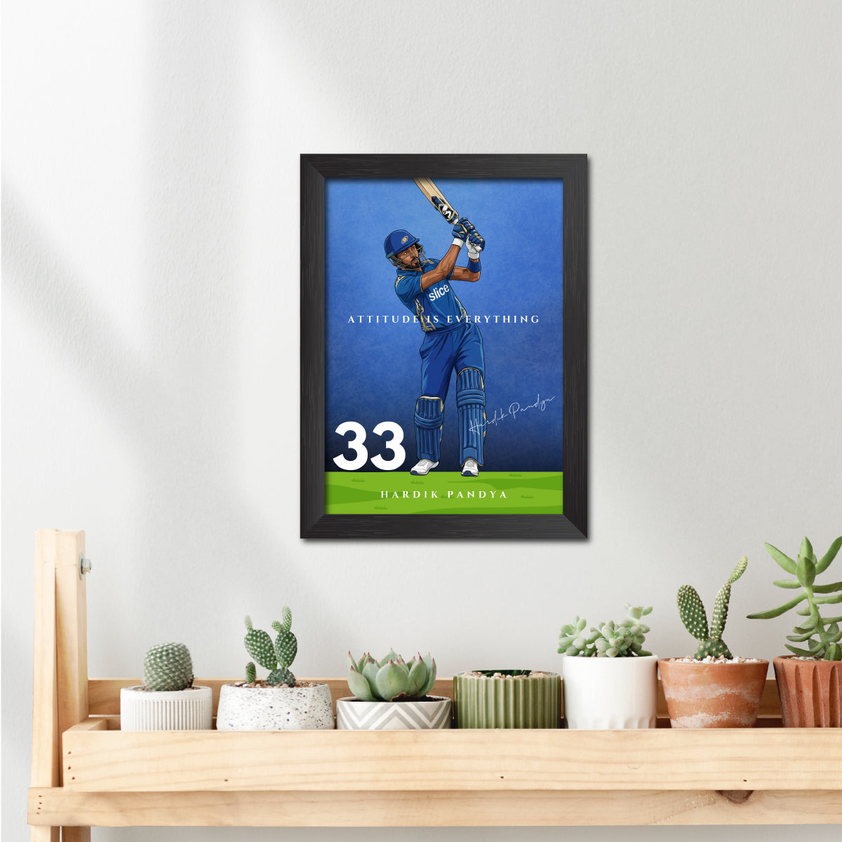 Hardik Pandya Mumbai T20 Cricket Team Poster Framed Painting