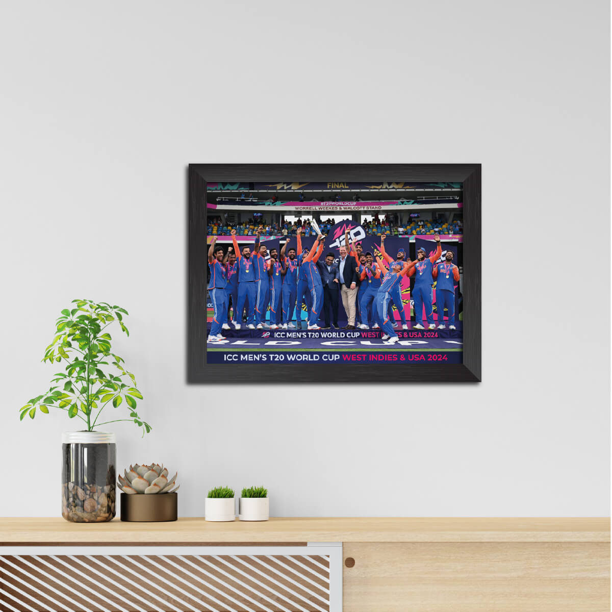 India 2024 Worldcup T20 Trophy Celebration Poster Framed Painting