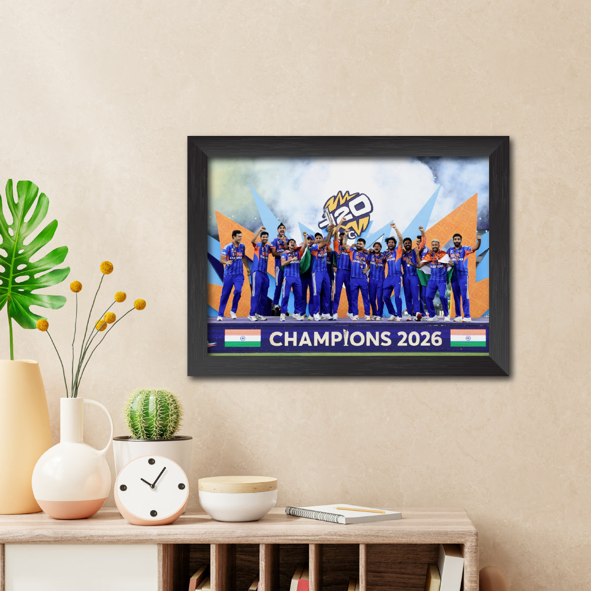 India 2026 Worldcup T20 Trophy Celebration Poster Framed Painting